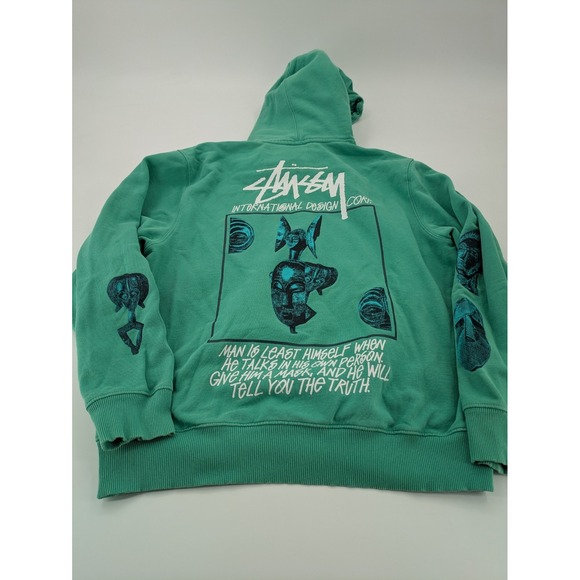 STUSSY Hoodie Men Large Teal Masked Hoodie International Design Corp - Picture 1 of 8
